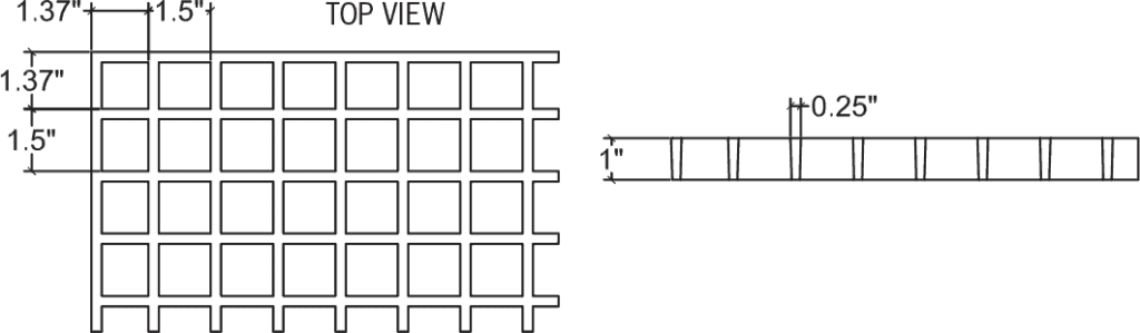 1 x 1 1/2 x 1 1/2 Square Grid FRP Molded Grating Tech Illustration