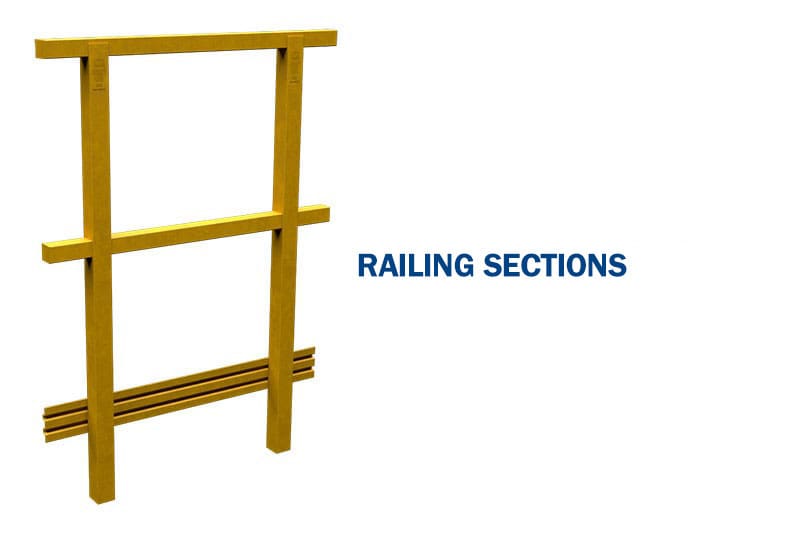 yellow railing section with text reading Railing Sections