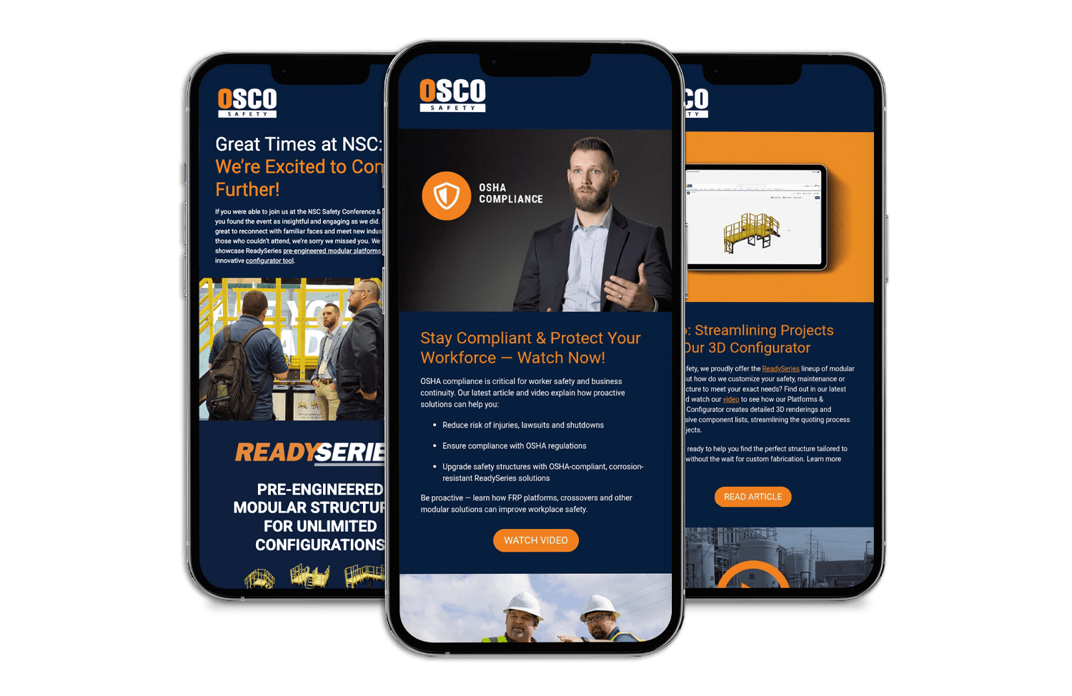 Three Mobile Phones with OSCO Safety Images