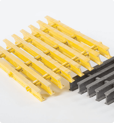 Samples of yellow and black variations of pultruded grating