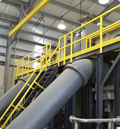 Safety railings installed on a high platform walkway