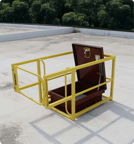 Hatch guard being used around a rooftop hatch