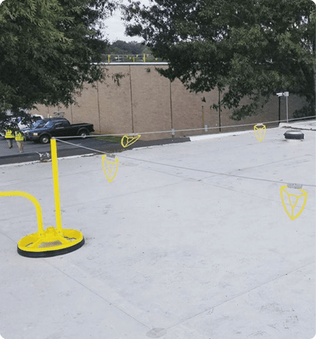 Visual warning lines creating a right angle around a corner